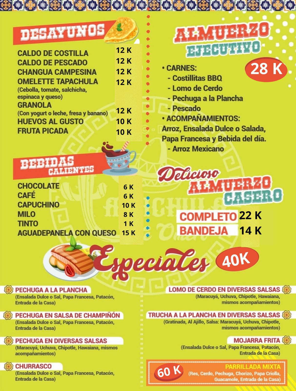 Menú La Tapachula de Omero