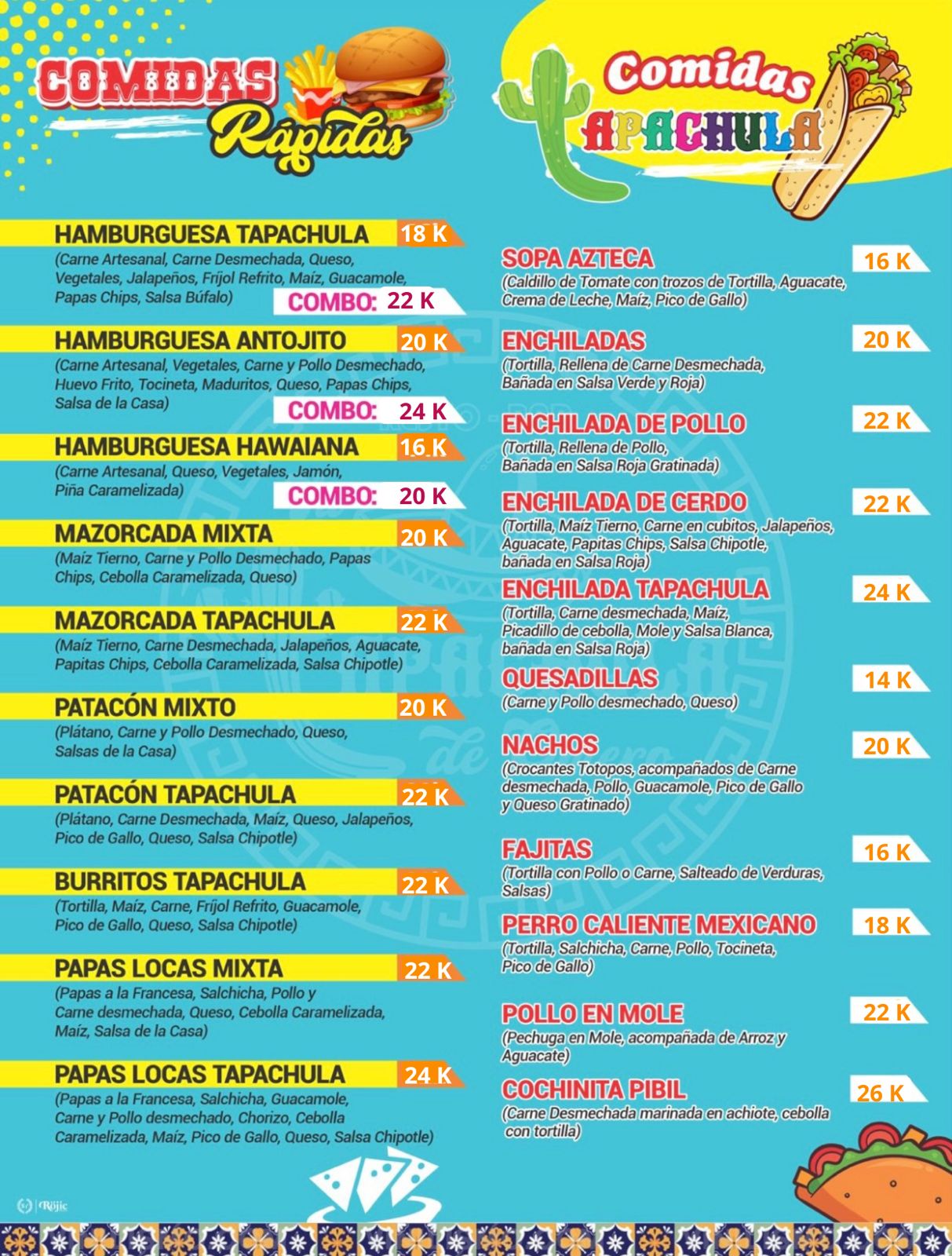 Menú La Tapachula de Omero