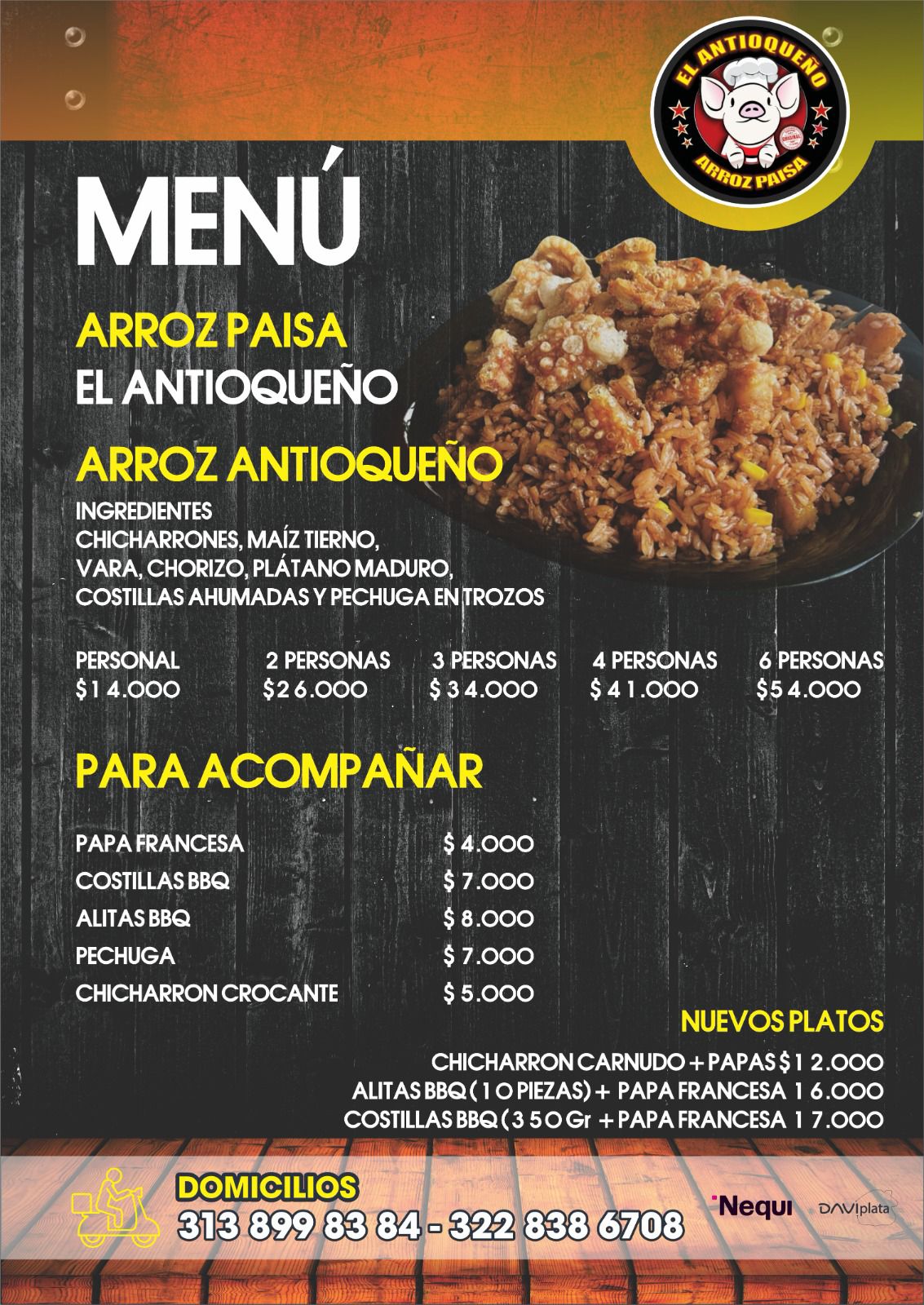 Menú El antioqueño