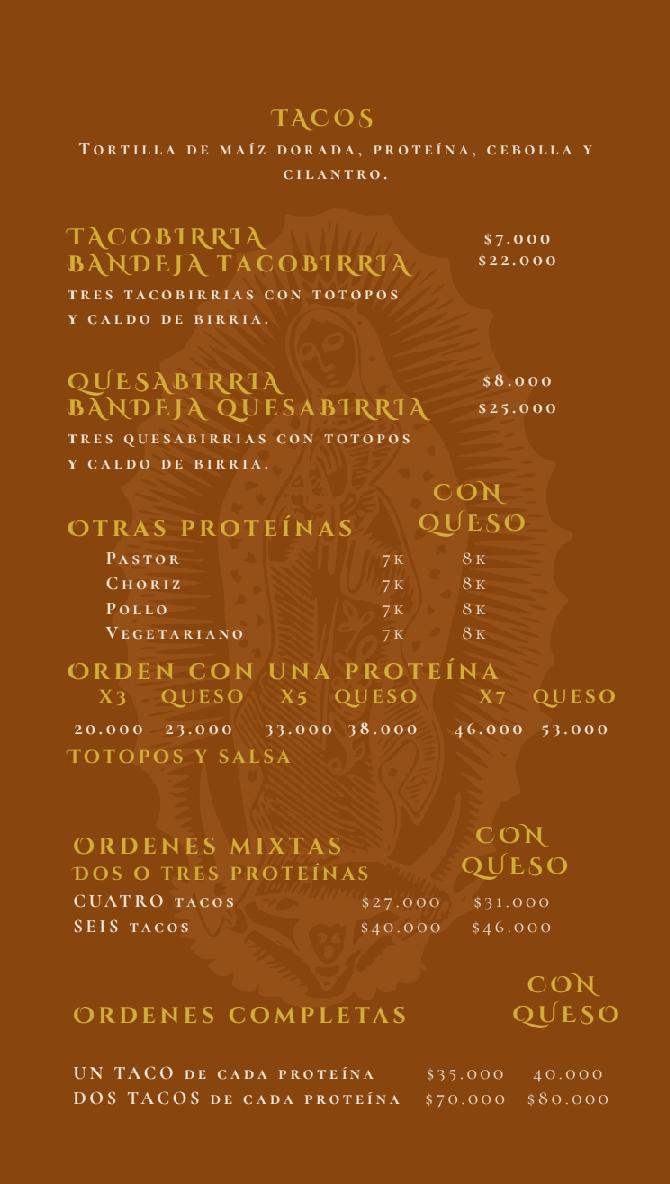 Menú La birria Chingona fusagasugá