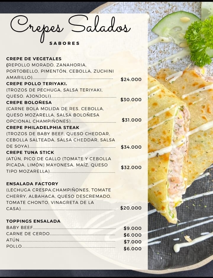 Menú Crepes factory