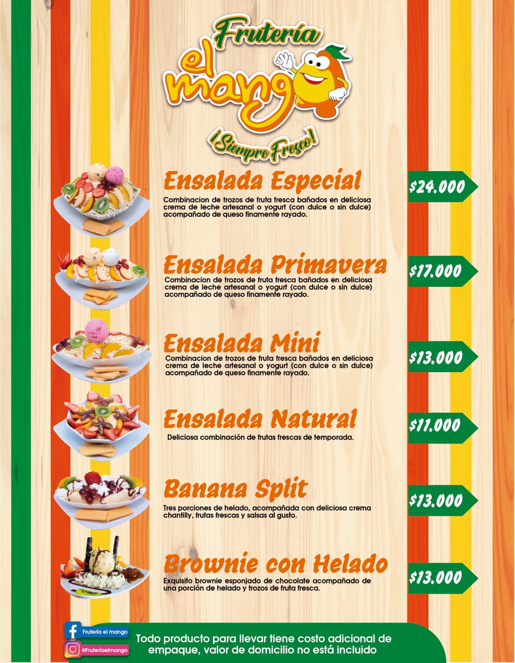 Menú Frutería el mango