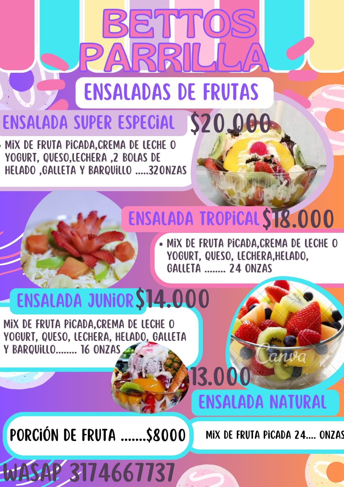 Menú Bettos parrilla