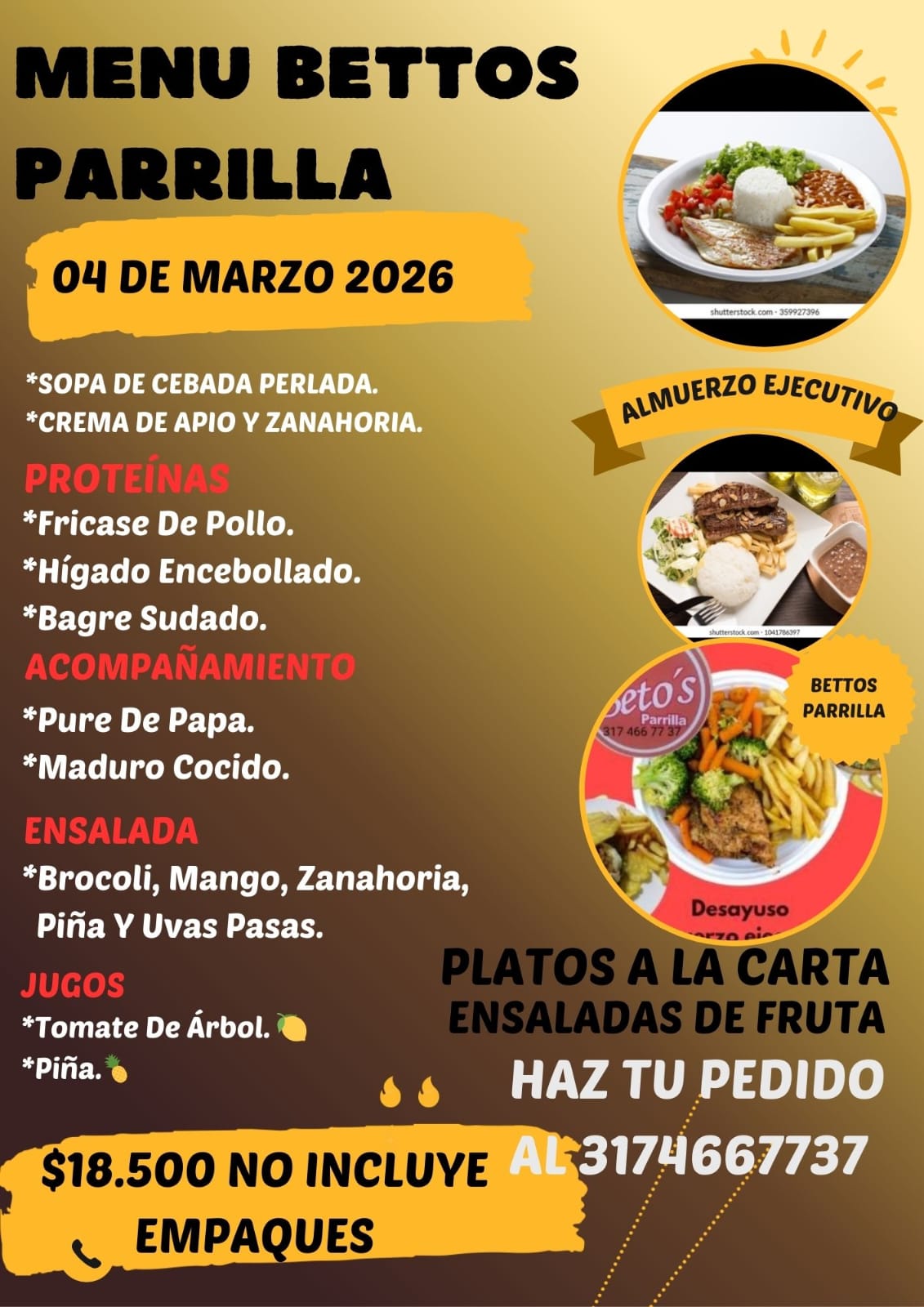 Menú Bettos parrilla