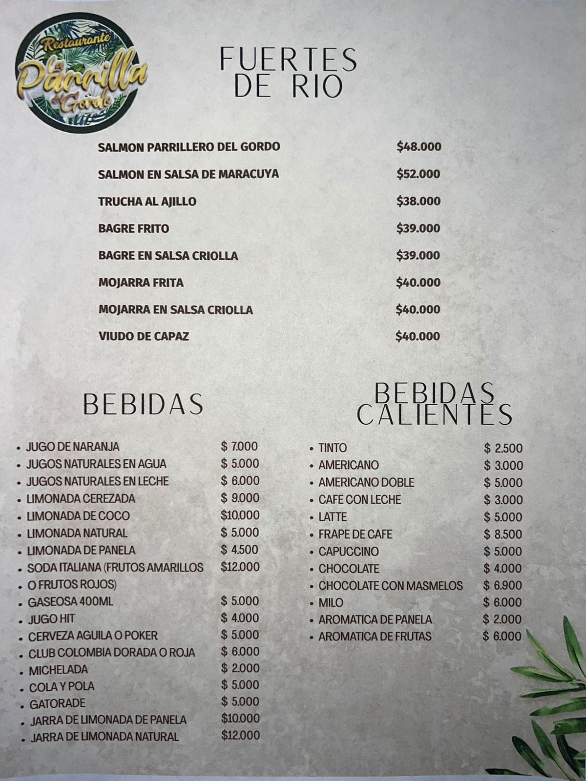 Menú La parrilla del gordo