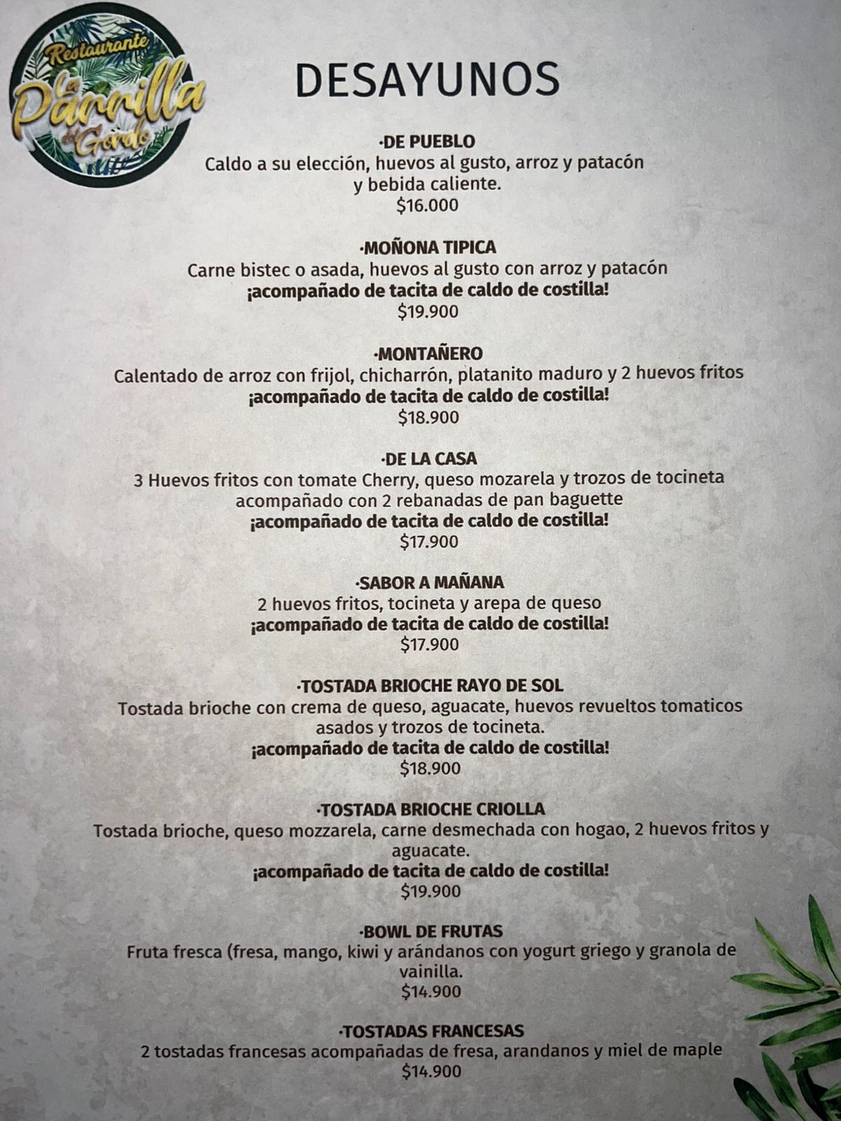 Menú La parrilla del gordo