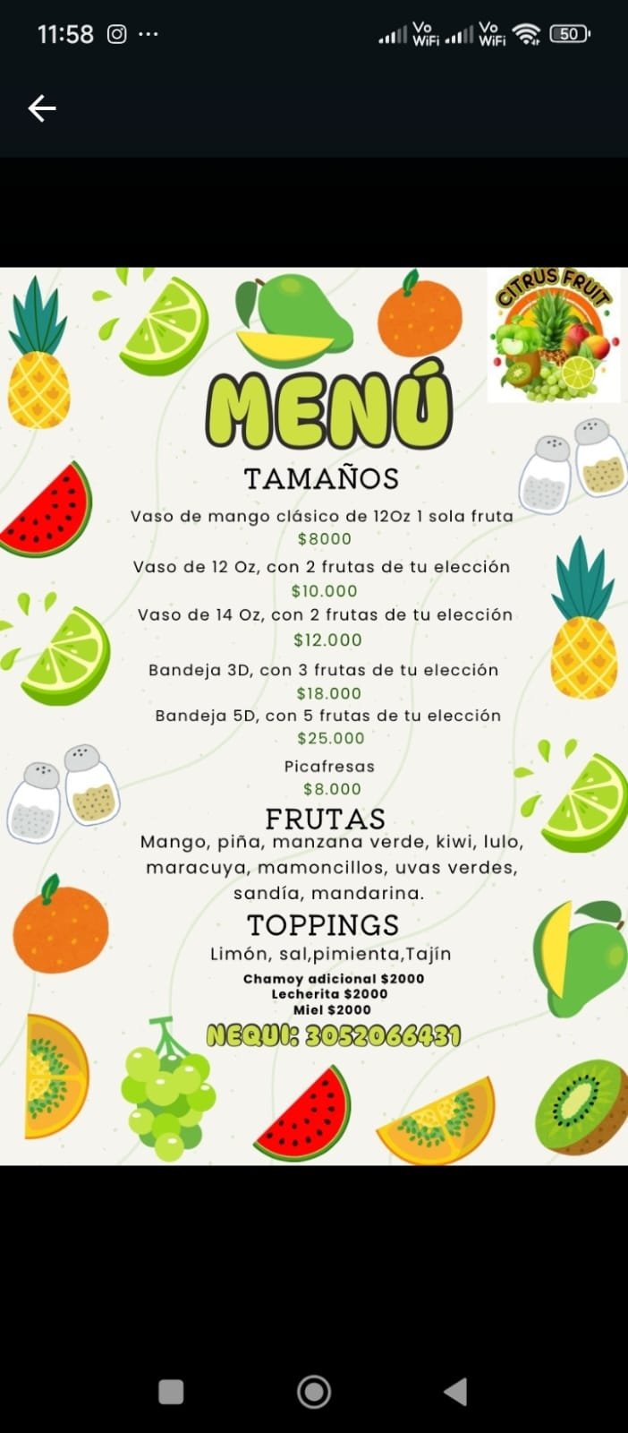 Menú Citrus Fruit