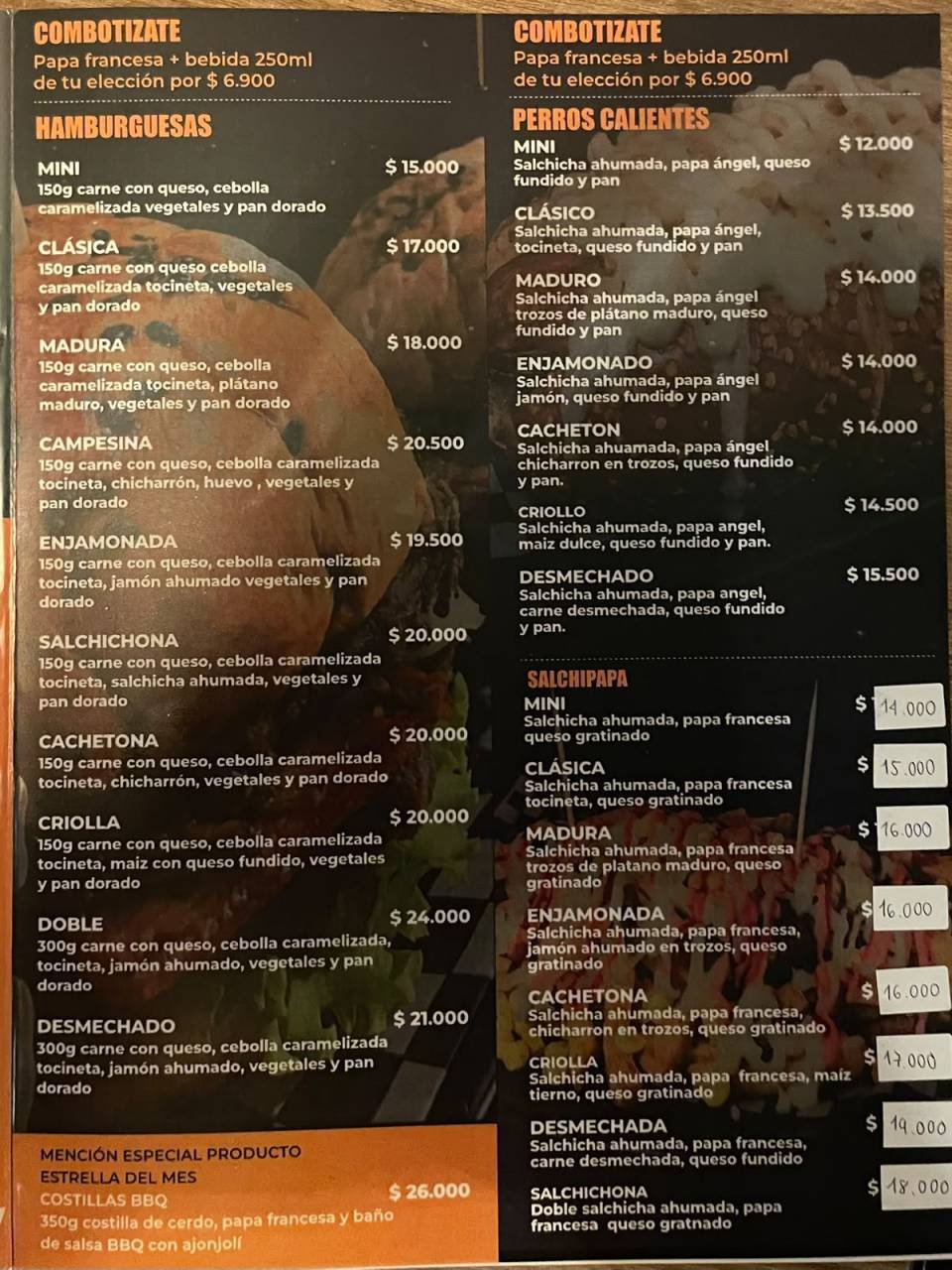 Menú Juangre burger