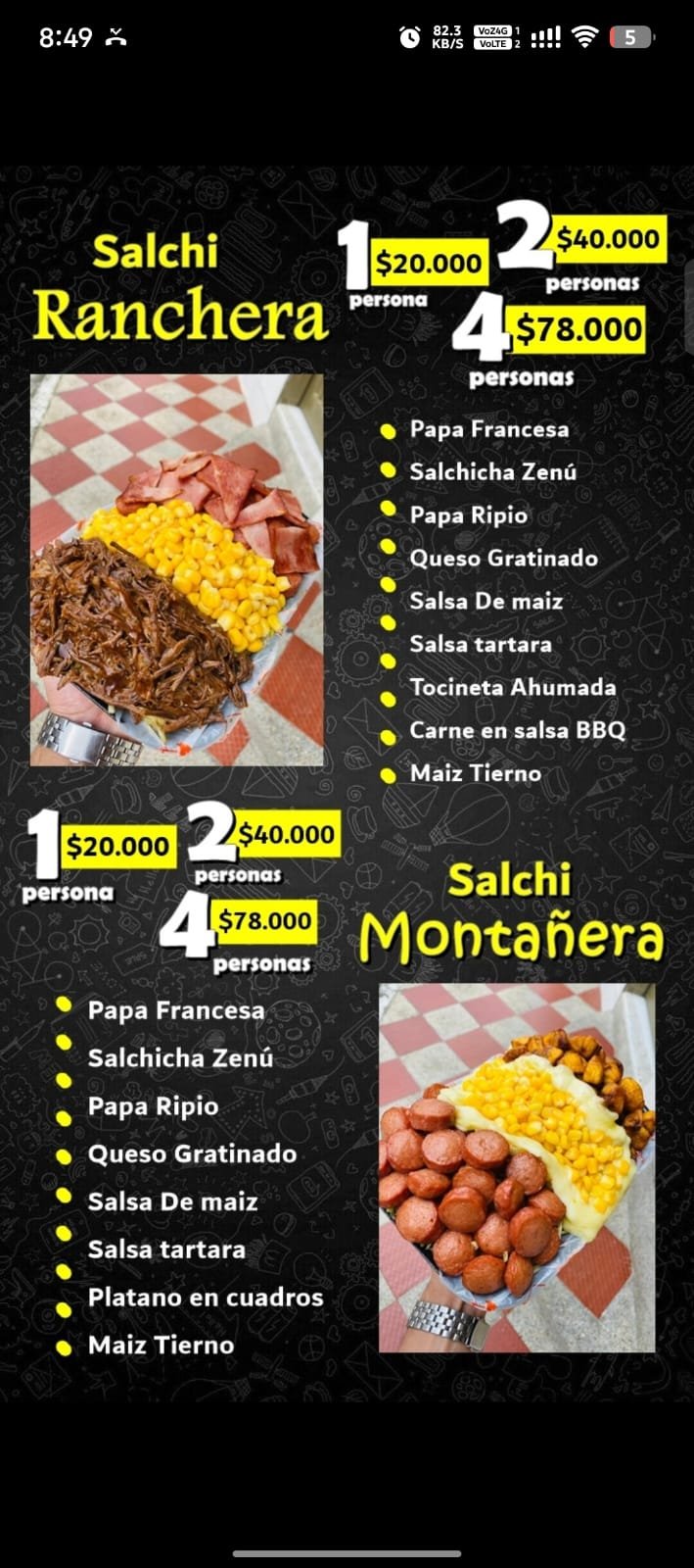 Menú Salchilocos