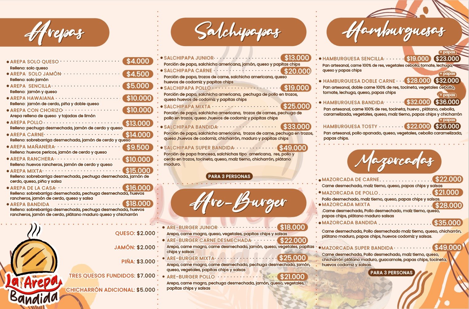 Menú Arepa bandida