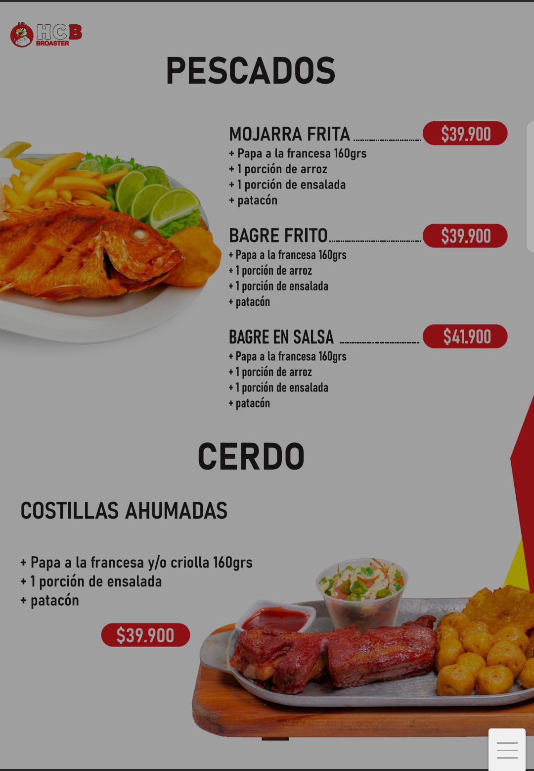 Menú Hcb broster