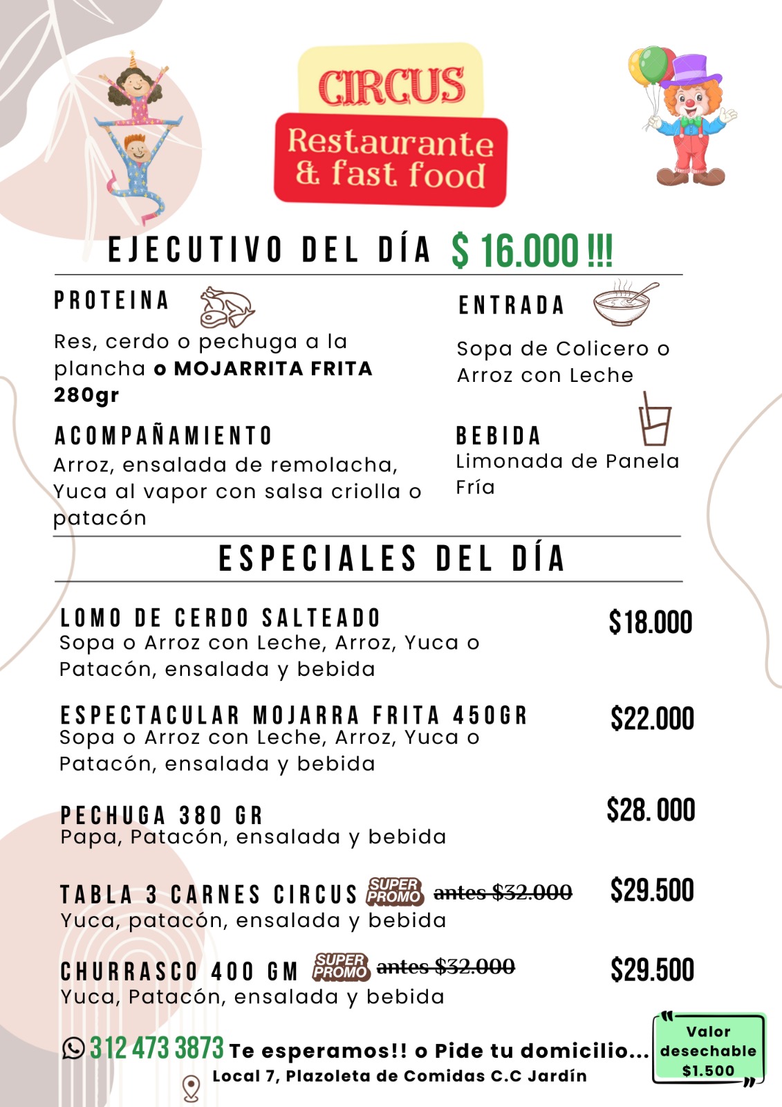 Menú Circus parrilla cc jardin