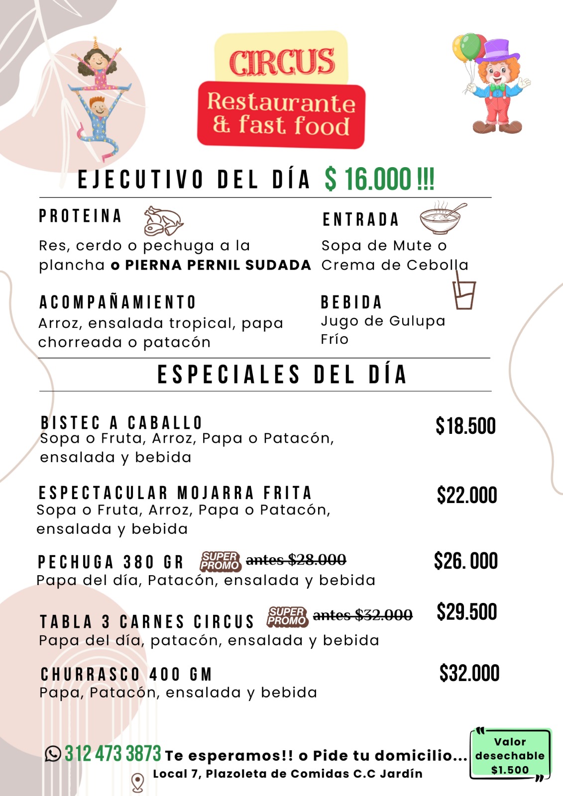 Menú Circus parrilla cc jardin