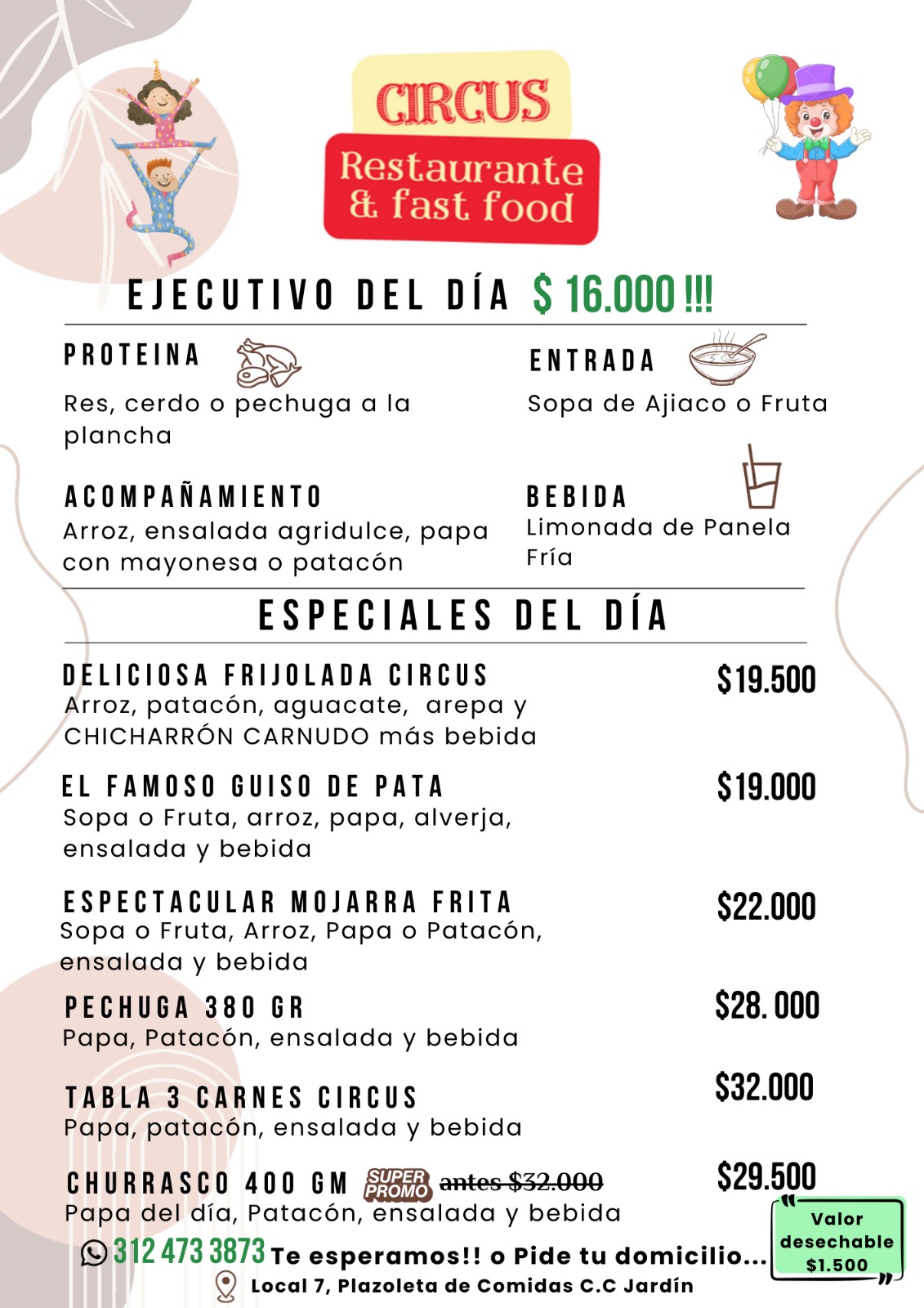 Menú Circus parrilla cc jardin