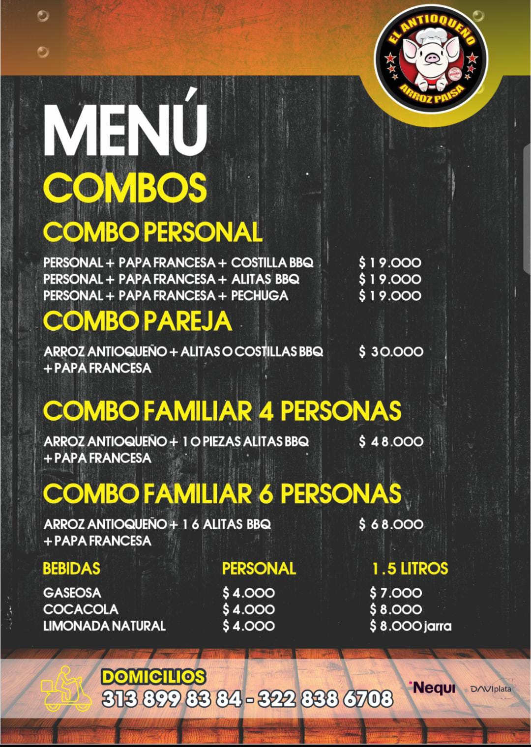 Menú El antioqueño