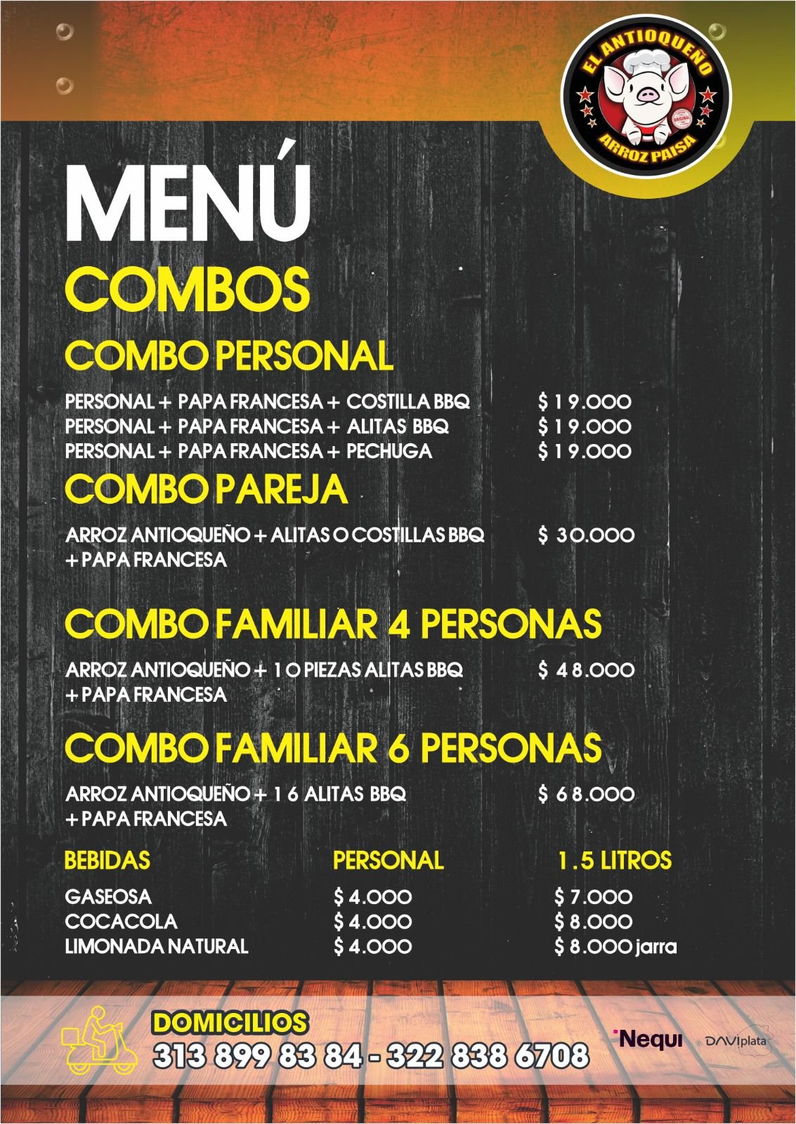 Menú El antioqueño