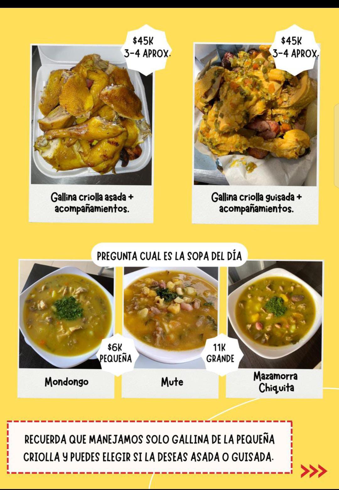 Menú El ranchito criollo